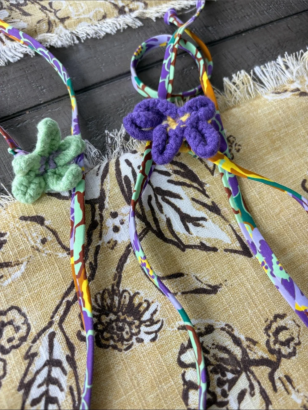Floral Triangle Bikini Set in Bright Yellow & Purple